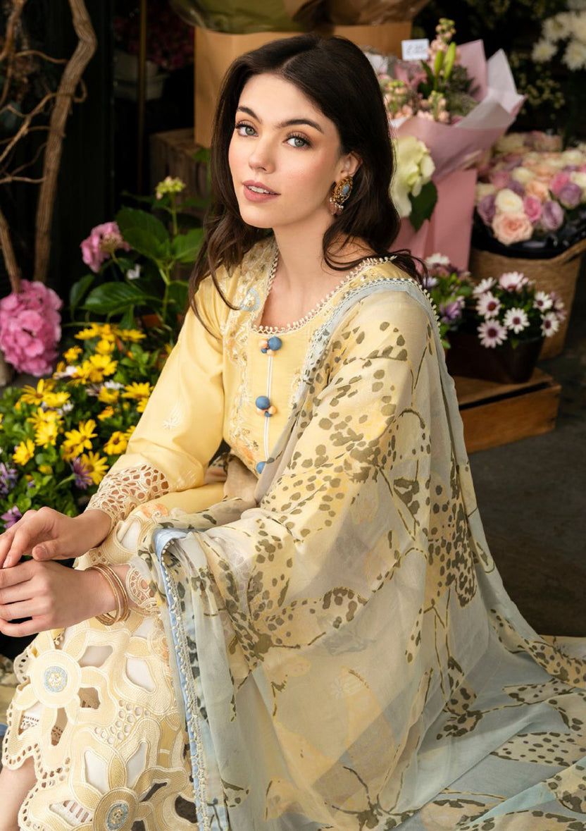3PC Elegance in Bloom: Pastel Yellow Embroidered Kurta with Floral Cutwork Hem