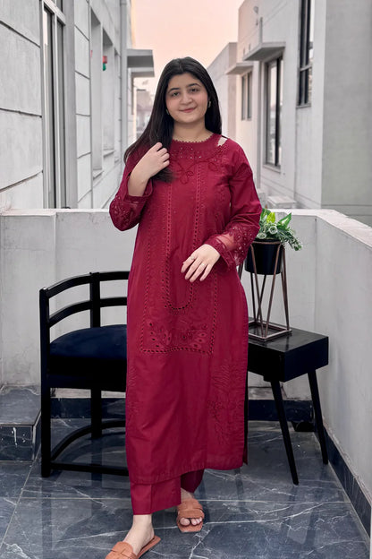 UMS-188 Embroidered Maroon Kurta Set