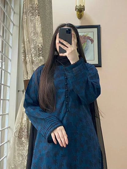 3 Piece - Cambric Printed Dress With Plazo
